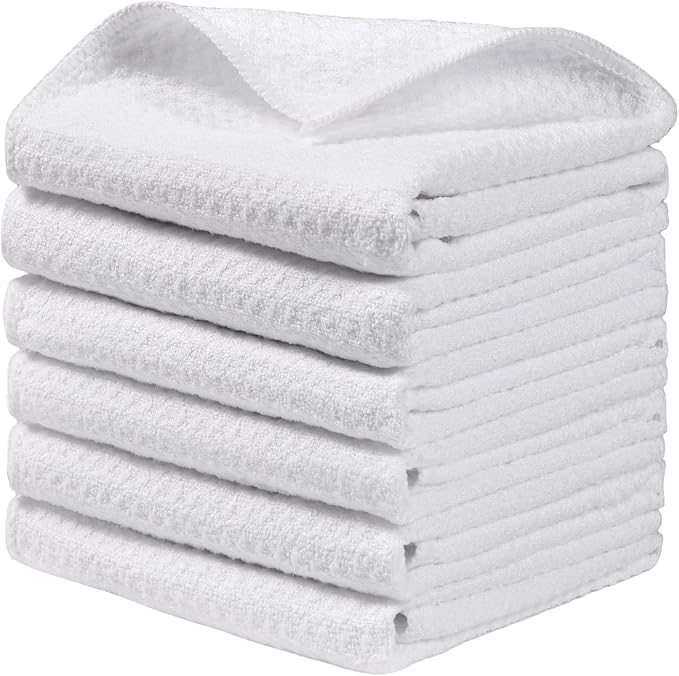 JOYMOOP Large Microfiber Waffle Weave Cleaning Cloth,Highly Absorbent Kitchen Towels,Quick Drying Lint Free Dish Towels for Kitchen,6 Pack,White,15.7×15.7 inch