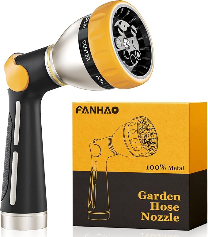 FANHAO Thumb Control Garden Hose Nozzle Heavy Duty Metal, 8 Spray Patterns | Rustproof Leakproof, Non-Slip Ergonomic Grip, High Pressure Water Hose Sprayer for Watering Plant, Washing Car, Patio, Pet