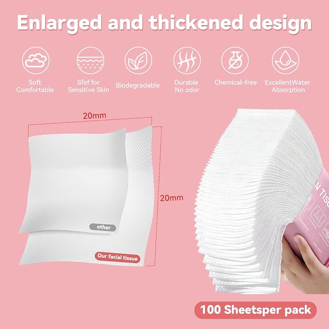 Face Towels, Face Towels Disposable 80 Count, Biodegradable Disposable Face Towel Dry Wipes, Lint-Free Dot Texture Cloths for Sensitive Skin, Makeup Removal and Skincare