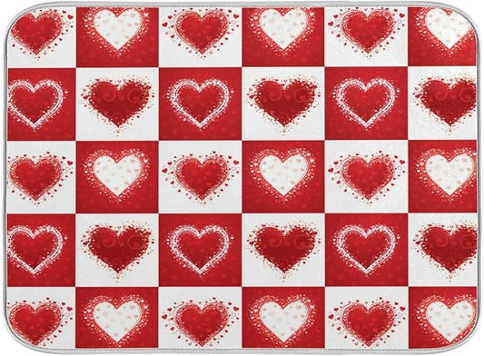 Valentine's Day Love Heart Red Buffalo Plaid Dish Drying Mat 16x18 for Kitchen Mother's Day Rose Pink Flowers Dishes Pad Dish Drainer Rack Mats Absorbent Fast Dry Kitchen Accessories