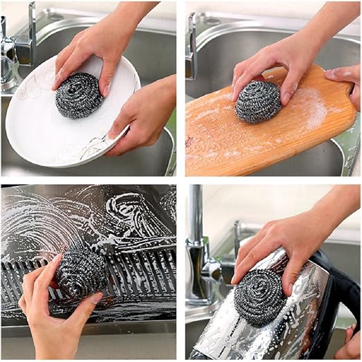 KTOJOY 6 Pack Stainless Steel Wool Scrubber, Scouring Pads | Stainless steel scrubbers for kitchen, bathroom, pots, pans, grill; heavy duty, reusable, removes stubborn stains