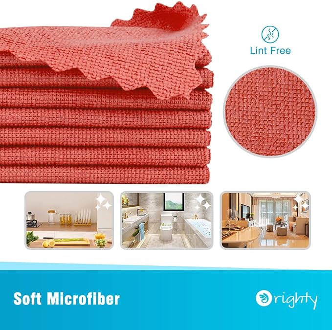 Orighty Cleaning Cloths, Shop Towels 100 Pack, Shop Rags Reusable, Microfiber Cleaning Rags Bulk for Cars, Multi-Purpose Lint Free Towels for Automotive, Mechanic, Kitchen, 11.5’’ x 11.5’’, Red | Microfiber Towels for Cars, Multi-Purpose Shop Towels, S...