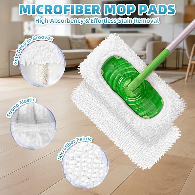 6 Pack Reusable Mop Pads for Swiffer, Washable Wet Pads Refill, Gray&White | Compatible with Swiffer Sweeper Mop | Microfiber Mop Pads for Swiffer | Dry Sweeping Cloths for Mopping Floors