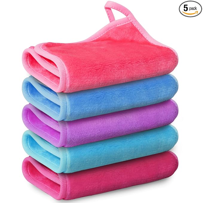 Nugilla Makeup Remover Cloth, 5 Packs Reusable Microfiber Makeup Remover Towels, Face Towel for Women
