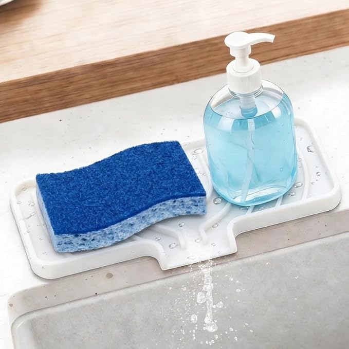 GUUKIN Sponge Holder for Kitchen Sink, 10x4 inch Silicone Dish Drying Mat, Compatible with Scrub Daddy, Kitchen Sink Accessories, Suitable for Kitchens & Bathrooms (White)