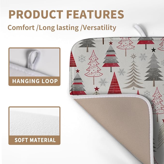 Christmas Dish Drying Mats for Kitchen Counter Xmas Tree Drying Mat Winter Holiday Dishes Drying Pad Microfiber Absorbent Dish Draining Mat Washable Dish Drainer Rack Mat 16x18 Inch
