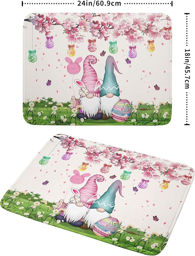 Giwawa Easter Gnome Dish Drying Mat Floral Eggs Bunny Kitchen Drainer Mat 18x24 inch Absorbent Holiday Fast Dry Pad Protector for Counter Tabletop