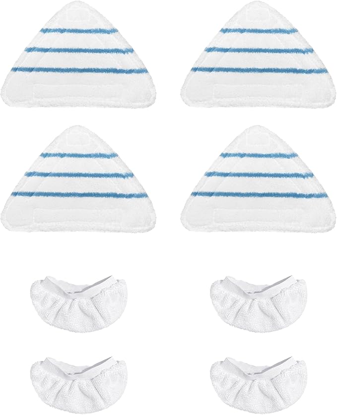 Reusable Steam Mop Pads Set, 4 Pack Steam Mop Pads & 4 Universal Microfiber Cloths, Compatible with True & Tidy STM-500, STM-700 Steam Mops, Washable Pads for Floor Cleaning, Scrubbing and Caring