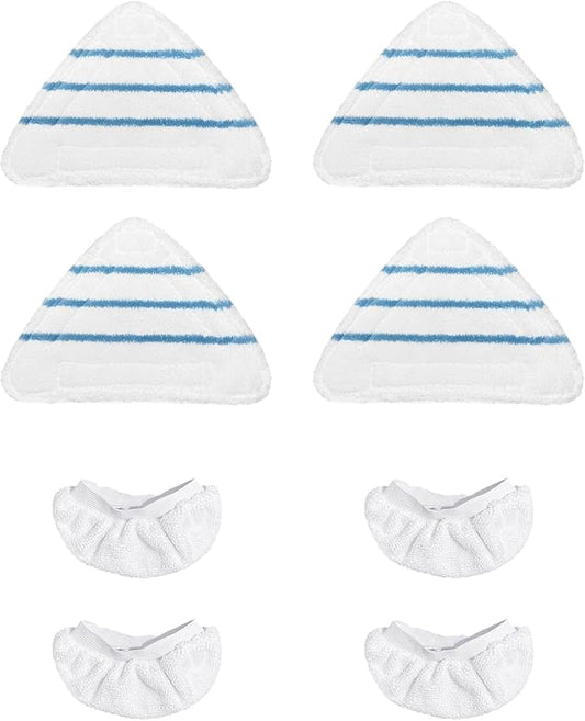 Reusable Steam Mop Pads Set, 4 Pack Steam Mop Pads & 4 Universal Microfiber Cloths, Compatible with True & Tidy STM-500, STM-700 Steam Mops, Washable Pads for Floor Cleaning, Scrubbing and Caring