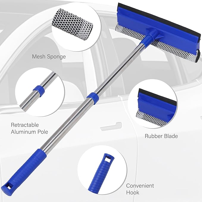 Conliwell Car Windshield Squeegee wtih 15-23inch Handle, Car Window Cleaning Tool Extendable Handle Inside Glass Wiper Kit, Supplies Suitable for Trucks, SUVs, RVs Window, Blue