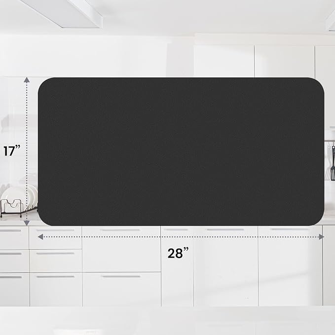WISELIFE Dish Drying Mat Super Absorbent Drying Mat Large Dish Drying Mats for Kitchen Counter Easy Clean Dish Mat Kitchen Drying Mat18"x 28" Classic Black