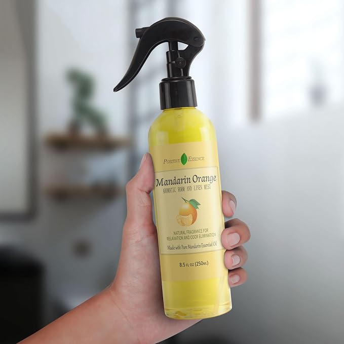 Mandarin Orange Linen and Room Spray, Natural Air Freshener Made with Pure Mandarin Essential Oil, Bathroom Air Refreshener, Pillow Spray, or Bathroom Odor Eliminator (8.5 fl oz)
