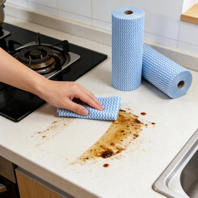 Disposable Cleaning Cloths Reusable Dish Towels Blue Kitchen Handy Wipes on Rolls 4 Roll 200 Pcs 9.84"x 13.39"