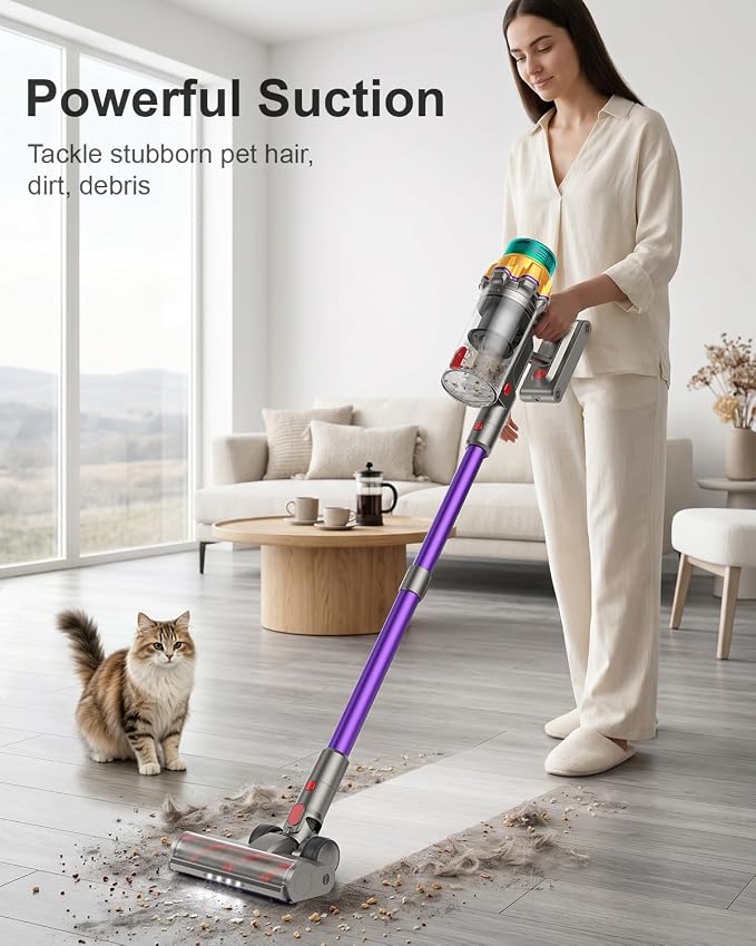 Cordless Vacuum Cleaner, 55KPA 650W 70Mins Extra-Large Dust Cup Cordless Stick Vacuum, Rechargeable Vacuum Cleaner with Self-Standing, Vacuum Cleaners for Home, Hardwood Floor, Carpet, Pet Hair