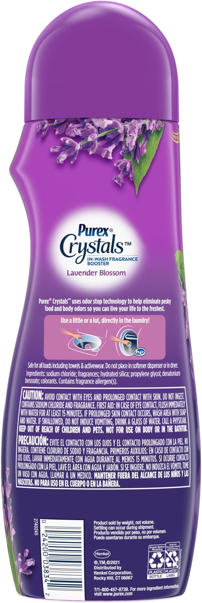 Purex Crystals In-Wash Scent Booster, Fresh Lavender Fields, 21 oz (Pack of 4), Long-Lasting Freshness & Odor Elimination Technology