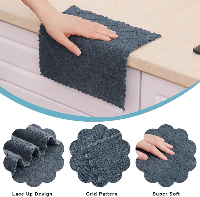 Homaxy 18 Pack Kitchen Dish Cloths (10 x 10 Inches, Dark Grey), Super Soft and Absorbent Coral Velvet Dish Towels, Nonstick Oil Fast Drying Microfiber Cleaning Cloth, No Lint Household Dishcloths