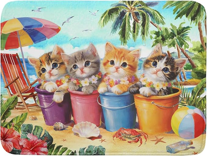 Lovely Cat Dish Drying Mat for Kitchen Counter Holiday Beach Absorbent Coffee Bar Mat 18 X 24 In
