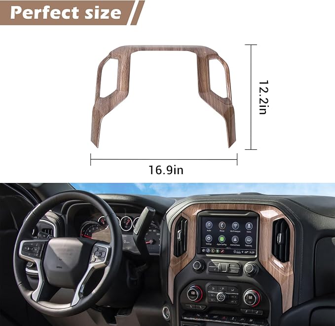RT-TCZ for Silverado Dash Navigation Panel Trim Cover for Chevy Silverado 2019-2021 for GMC Sierra 2019-2022 Wood Grain Interior Accessories