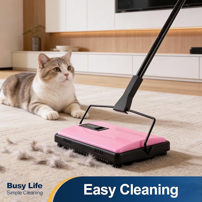 Yocada Manual Carpet Sweeper Cleaner Household Sweeper with Extra Brush | Lightweight Hand Push Non-Electric for Home Office Low&Undercoat Carpets Rugs Pet Hair Dust Scraps Cleaning