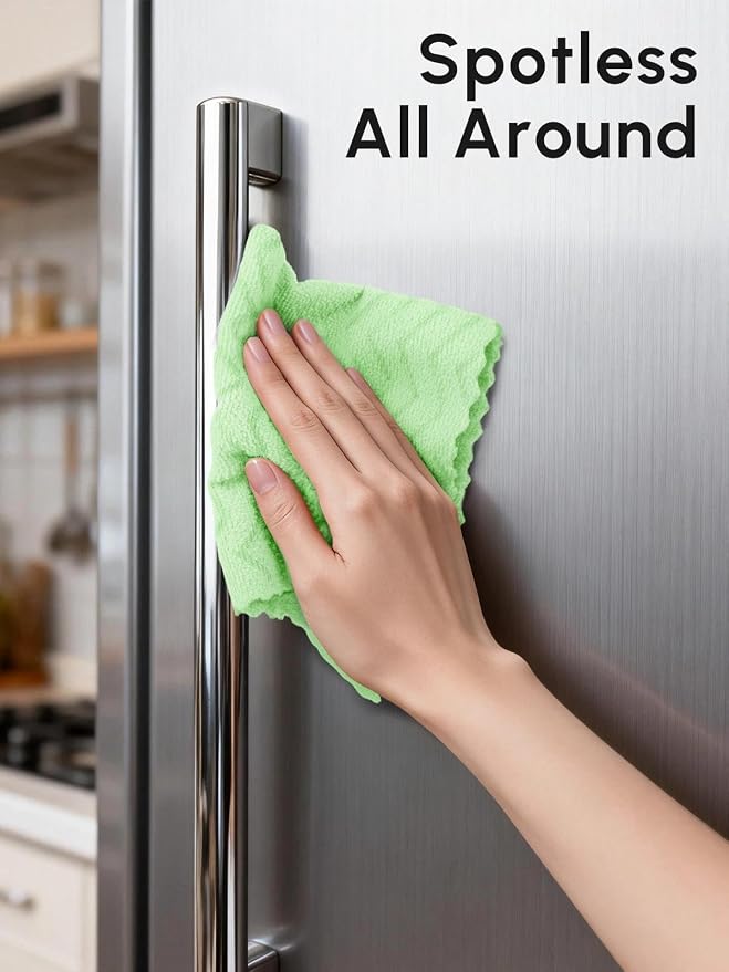Microfiber Cleaning Cloths Roll, 75 Pack Tear Away Microfiber Towels Roll, 12" x 12" Lint Free Rags, Reusable Cleaning Cloths, Washable, Scratch Free,Ultra Absorbent Dish Rags(Green Ripple)