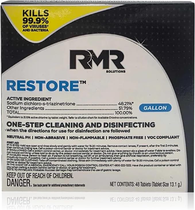RMR Solutions RESTORE Disinfectant & Cleaner Concentrate, EPA Registered Mold Remover & Antibacterial Cleaning Solution for Kitchen, Bathroom, Floor, Home, Pet Areas, Counter, 13.1g, Makes 48 Gallons