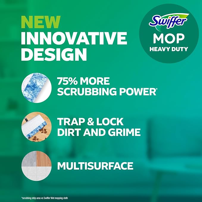 Swiffer Heavy Duty Mop Wet Multi-Surface Cloth Refills for Floor Mopping and Cleaning, Pet with Febreze Odor Defense, 32 count