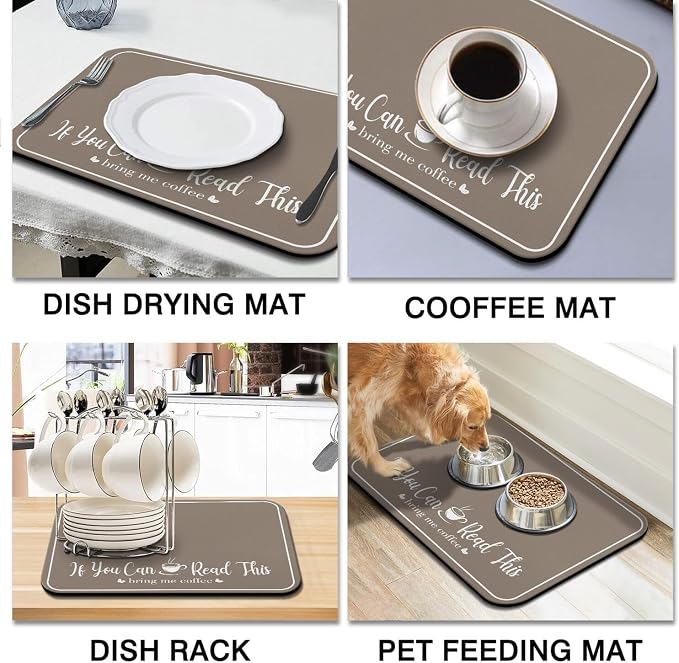 Coffee Bar Mat for Countertops 23inx15in,Absorbent Hide Stain Anti-Slip Cafe Bar Accessories Fit Under Coffee Machine Mat,dish drying mats for kitchen