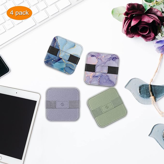 Fintie Screen Cleaning Pad, [4 Pack] Soft Cloth Car Phone Screen Cleaner | Microfiber Wipe Cleaning with Elastic Strap for iPad, iPhone, MacBook, Tablets, Laptop, Monitor (Marble)