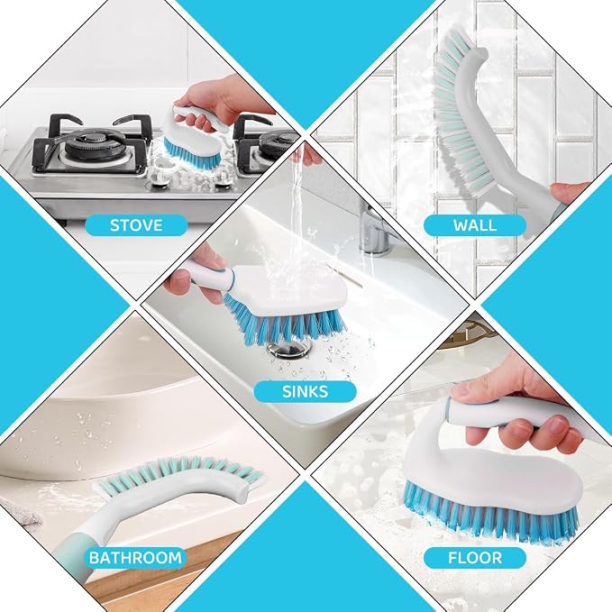 3 Pack Scrub Brush Set, Heavy-Duty Scrub Scrubbing Brushes for Cleaning | Grout Brush with Stiff Bristles Cleaning Brush for Bathroom, Bathtub, Kitchen, Floor, Tub, Tile, Sink