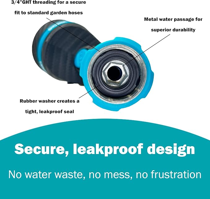 Gilmour Heavy Duty Button Control Garden Hose Nozzle with Swivel Connect | 5 Spray Patterns, Ergonomic Grip, Flow Control, Durable Graphite Metal Build, Multi Use for Plants, Pets, Cars, and Patios