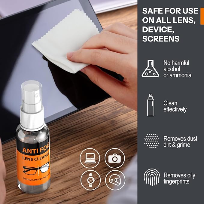 Glasses Cleaner Kit,Eyeglass Repair Kit- Eyeglass Cleaner |24H Anti Fog Lens Cleaner Spray| Microfiber Cleaning Cloth|3 in 1 Screwdriver| 6 Silicone Eyeglass Nose Pads with Screws| 2 Glasses Ear Grip