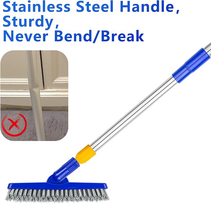 2 Pack Grout Brush with Long Handle, 56.5'' Swivel Grout Cleaning Brush,V-Shape Grout Scrub Brush, Extendable Handle Grout Cleaner Brush for Tile Floors，Bathroom,Baseboard,Shower,Corner