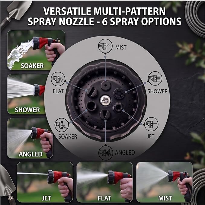 GREEN MOUNT Water Hose Nozzle Spray Nozzle, Metal Garden Hose Nozzle with Adjustable Spray Patterns, Perfect for Watering Plants, Washing Cars and Showering Dogs & Pets