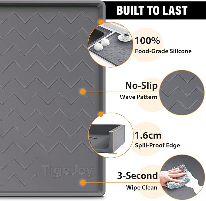 TigeJoy 22" x 22" Under Sink Mats for Kitchen Waterproof, Leak-Proof Silicone Mat Sink Protector and Cabinet Liner, Kitchen Essentials Organizer and Storage, Boot or Shoe Tray, Pet Feeding Mat