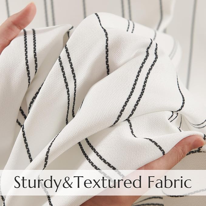 jinchan Black Stripe Linen Look Tier Curtains, 26x24, 2 Panels, White | Light filtering, rod pocket, farmhouse style, rustic decor, kitchen, bathroom, laundry room, RV, small windows