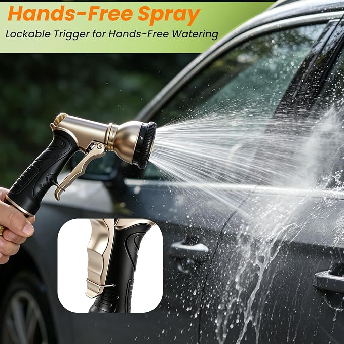 ARXIVE 9-Pattern Brass Hose Nozzle, High Pressure Leakproof Water Sprayer | Versatile sprayer with non-slip grip,Ideal for garden,car and pets,Durable rustproof metal build for daily outdoor use