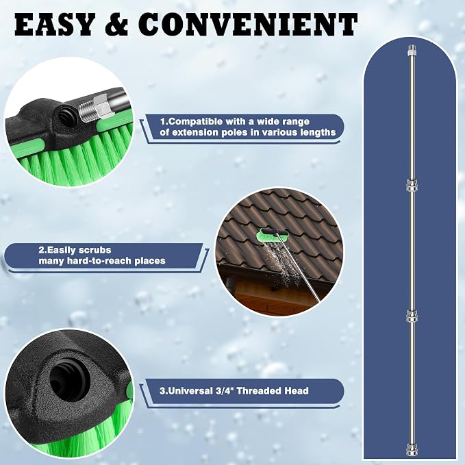 Car Wash Brush Head 10", Soft Bristle Car Cleaning Brush Srub Brush Attachment for Extension Pole, Outdoor Cleaning Tool for Window, Wall, Floor, Deck, Patio （4 Pack）