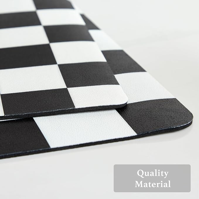 Ohocut Checkered Dish Drying Mat for Kitchen Counter, Coffee Bar Station Accessories, Retro Cute Aesthetic Modern Absorbent Drainer Mat Kitchen Drying Mat Easy Clean, Black 12" x 19"