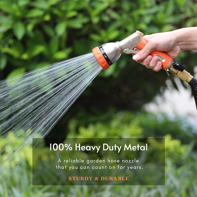 HOSUN 100% Metal Garden Hose Nozzle Sprayer with Ergonomic Handle, Orange