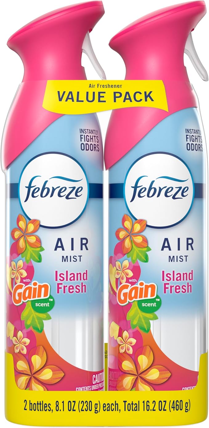 Febreze Air Mist, Air Freshener Spray, Odor Fighting Room Spray, Deodorizer for Home Bathroom Kitchen Office Apartment Dorm Room Classroom, Gain Island Fresh Scent, 8.1oz (Pack of 2)