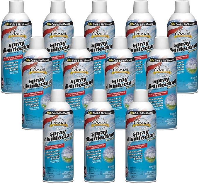 PACK OF 12 - Chases Home Value Disinfectant Spray, Linen, 6 Oz