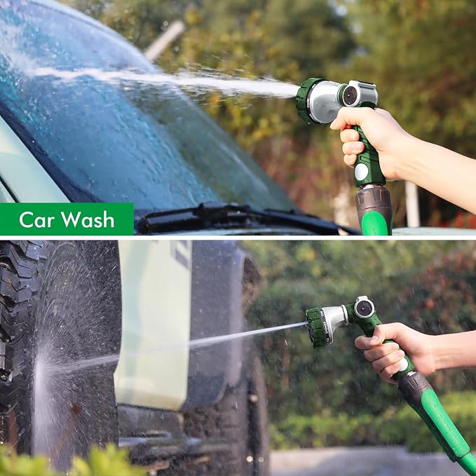 RESTMO Heavy Duty Hose Nozzle, Metal Garden Water Hose Sprayer | 7 Watering Patterns, Thumb Control, On Off Valve, Leak Proof Nozzle Sprayer for Watering Plants, Car & Pet Washing, Green