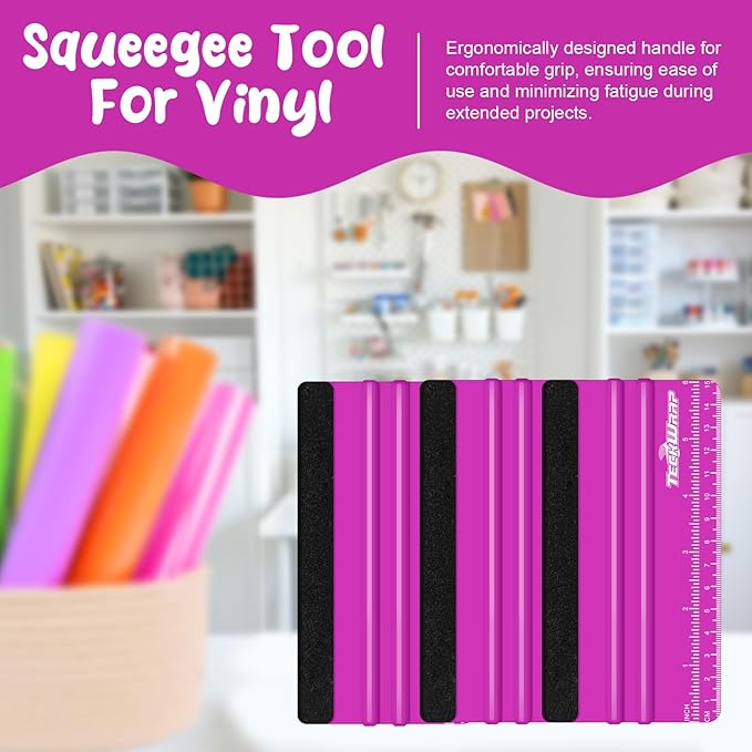 TECKWRAP Professional Felt Squeegee for Vinyl, Pitaya, 2 PCS, 6"x2.9" | For Vinyl Decals, Inkjet Vinyl Sticker Paper, Wallpaper, Scratch-Free Application
