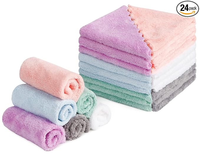 HOMEXCEL Premium Makeup Remover Cloth 24 Pack, Reusable Super Soft 7 x 7 Inch Facial Cleansing Cloths with Just Water, Highly Absorbent Microfiber Coral Velvet Face Towels Washcloths