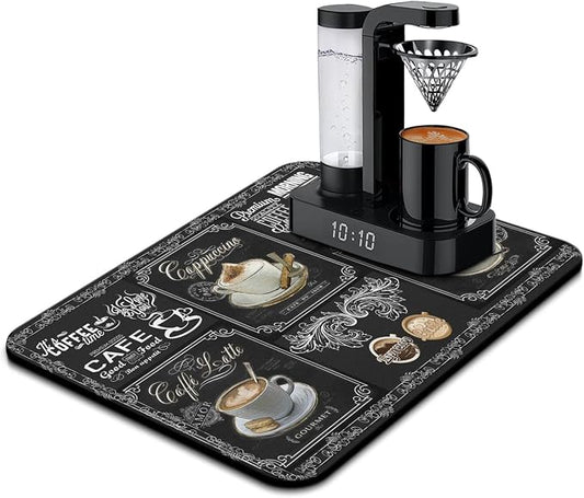 Coffee Bar Mat Accessories for Countertop Super Absorbent Anti-Slip Silicone Flower Dish Drying Mats for Kitchen Counter Draining Pad Decor Gift Fit Coffee Maker Coffee Pot Espresso Machine 24inx18in