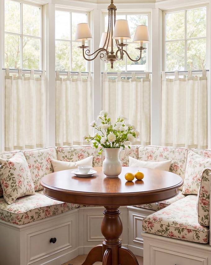 jinchan Linen Tier Curtains, Tab Top, 26x36, 2 Panels, Natural | Light filtering, linen blend, farmhouse style, rustic decor, cafe curtain, kitchen, bathroom, laundry room, RV, small windows