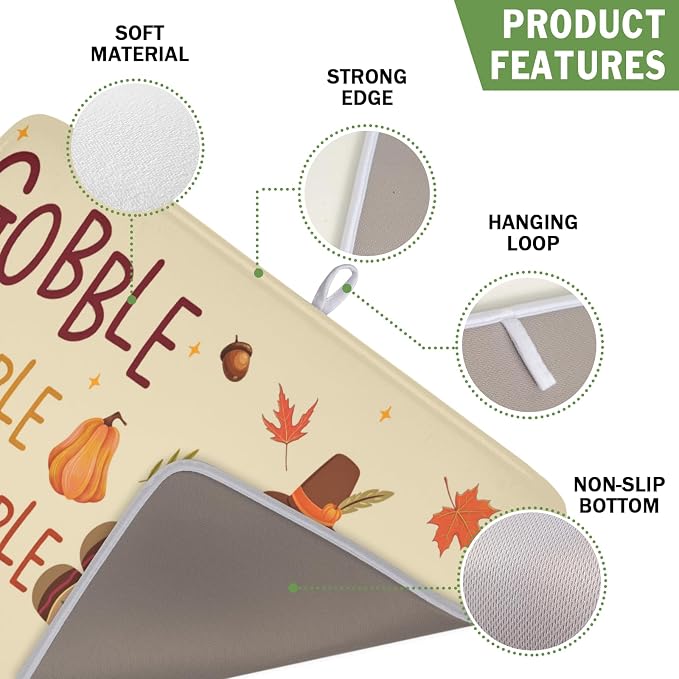Thanksgiving Turkey Dish Drying Mat for Kitchen Counter 16x18 Inch Pumpkin Dish Drainer Mat Absorbent Microfiber Gobble Dish Rack Pad for Fall Holiday Coffee Dining Bar Decor