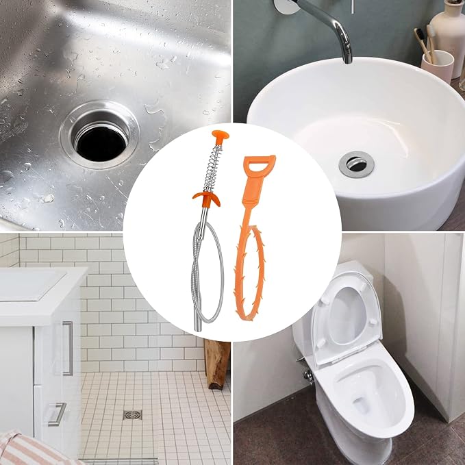 Amazon Basics Drain Clog Remover Tool, 6 Pack with 5 Plastic and 1 Stainless Steel Drain Snakes, Hair Unclogger for Toilet, Kitchen Sink, Bathroom Tub, Shower, Sewer