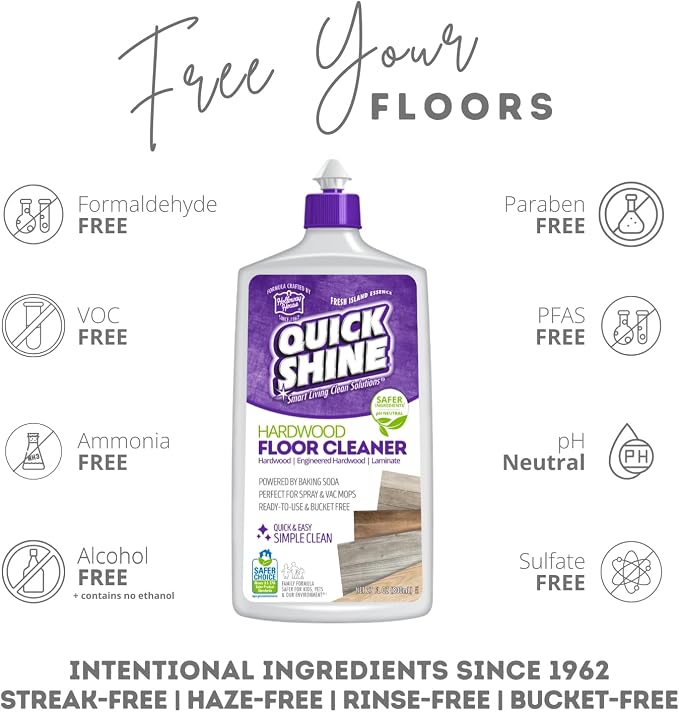 Quick Shine Hardwood Floor Care System 27 oz-2 Pk, Clean & Restore | Premium Combo Pack , Streak & Haze Free, Non-slip, pH Neutral, No PFAS, EPA Safer Choice Certified, Made in USA