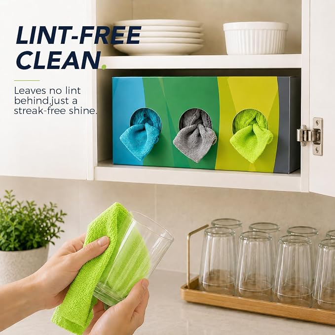 UNIMADE Microfiber Cleaning Cloth, 150 Pack Microfiber Towels for Cars | Reusable Paper Towels Lint Free Shop Rags with Box for Home Kitchen Automotive, 11"x 9", Blue & Grey & Green
